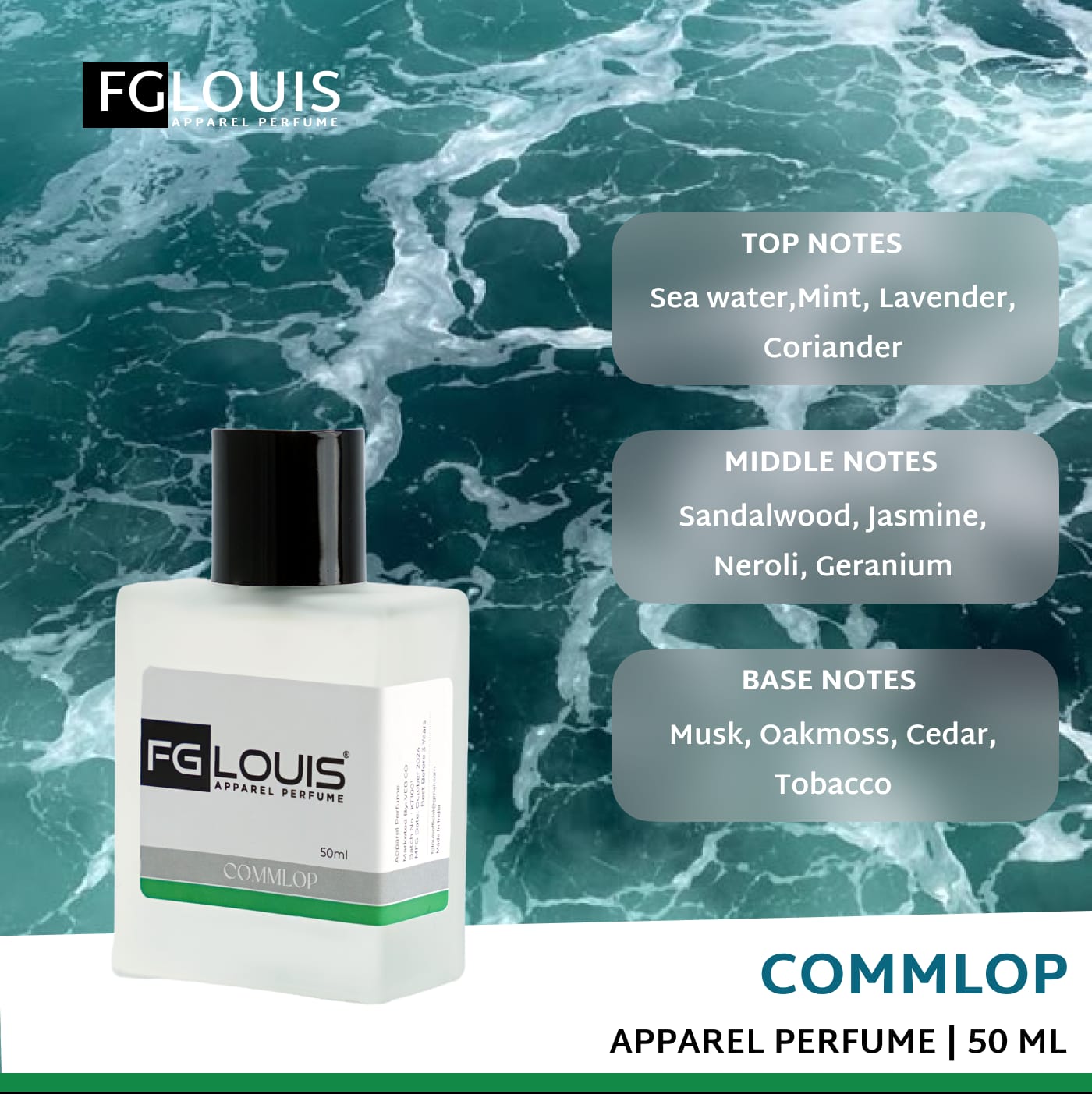 Fg Louis Commlop Eau de Parfum for Men – Aquatic, Woody, and Long-Lasting